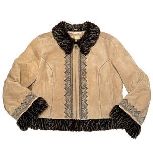 Vintage Weatherproof Women's Suede Leather‎ Faux Fur Lined Jacket Penny Lane XL